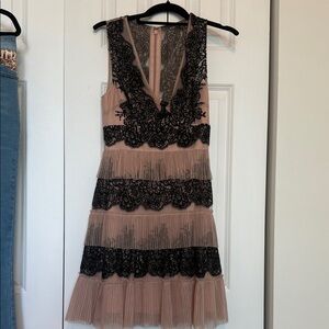 BCBGMaxAzria Pink and Black Lace Mini Dress